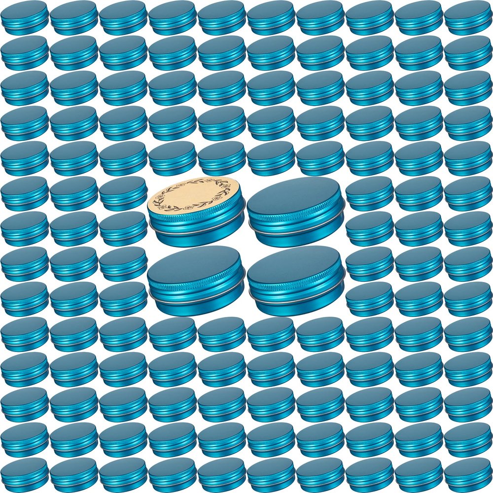 270pcs 1 oz / 30ml Bulk Packaging Screw Top Aluminum Tin Jar with Screw Lid and Blank Labels (Lake Blue)