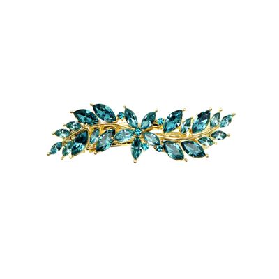 Faship Gorgeous Teal Rhinestone Crystal Small Floral Hair Barrette Clip