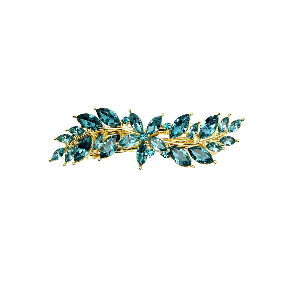 Faship Gorgeous Teal Rhinestone Crystal Small Floral Hair Barrette Clip