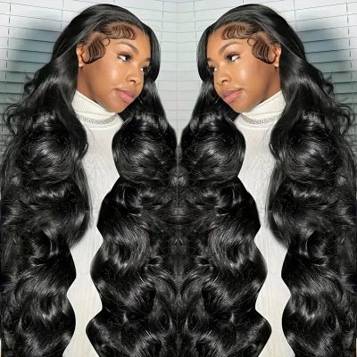 13x6 HD Frontal Wig 250 Density HD Lace Front Wigs Human Hair Pre Plucked with Baby Hair Brazilian Virgin Hair Glueless Body Wave Wig 18 Inch Transparent Lace Front Wigs Human Hair Natural Black