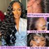 13x6 HD Frontal Wig 250 Density HD Lace Front Wigs Human Hair Pre Plucked with Baby Hair Brazilian Virgin Hair Glueless Body Wave Wig 18 Inch Transparent Lace Front Wigs Human Hair Natural Black view 2