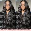 13x6 HD Frontal Wig 250 Density HD Lace Front Wigs Human Hair Pre Plucked with Baby Hair Brazilian Virgin Hair Glueless Body Wave Wig 18 Inch Transparent Lace Front Wigs Human Hair Natural Black view 3