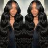 13x6 HD Frontal Wig 250 Density HD Lace Front Wigs Human Hair Pre Plucked with Baby Hair Brazilian Virgin Hair Glueless Body Wave Wig 20 Inch Transparent Lace Front Wigs Human Hair Natural Black view 1