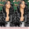 13x6 HD Frontal Wig 250 Density HD Lace Front Wigs Human Hair Pre Plucked with Baby Hair Brazilian Virgin Hair Glueless Body Wave Wig 20 Inch Transparent Lace Front Wigs Human Hair Natural Black view 3
