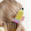 Ecuupas Pencil Bow Hair Claw Clips Back To School Hair Clips Funny Teacher Hair Clips Cute Hair Jaw Barrettes Yellow Pencil Claw Clip Students Hair Accessories for Children Girl Women (Yellow) view 4