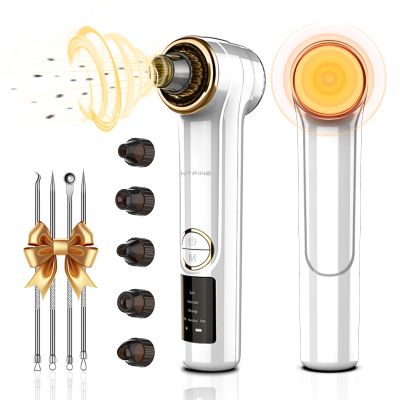 BENTFINE Blackhead Remover Vacuum, 2 in 1 Pore Vacuum, Blackhead Vacuum Extractor, Whitehead Remover Vacuum with Heating Mode, Facial Pore Cleaner Electric with 5 Heads & 3 Suction Level
