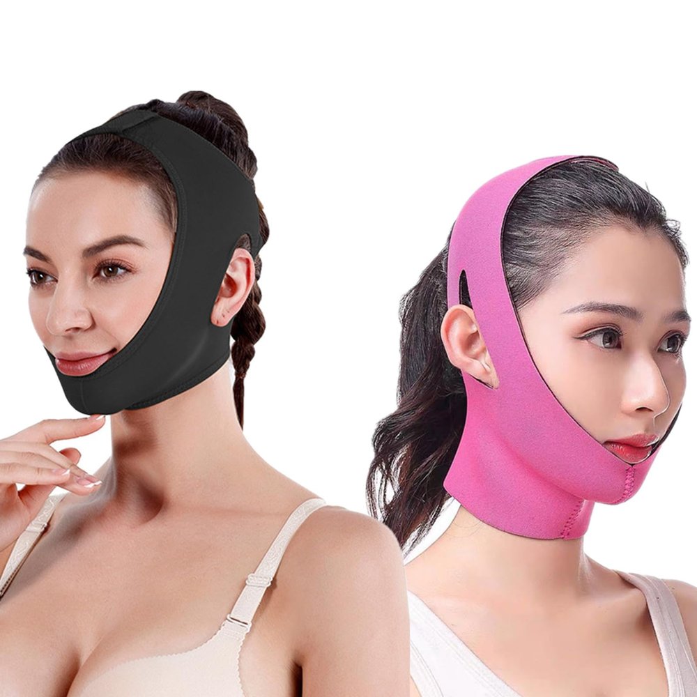 2Pcs Double Chin Reducer, Post SurgicalS Chin Strap,Double Chin Eliminator, V Line Lifting Mask,Double Chin Strap Face Slimming V Shaped Belt, Reusable Facial Slimmer For Women and Men
