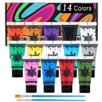 Bowitzki 14 Colors Face Body Paint Set Cream Makeup 20ml Water Based Face Painting Special Effects For Adults Halloween Christmas Party Stage Cosplay 0.7OZ Each