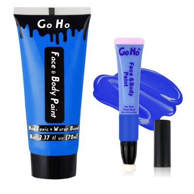 Go Ho Blue Face Body Paint Washable((70ml + 25ml),Water Based Cream Royal Blue Face Paint,Smurf Mystique Avatar Clown Makeup