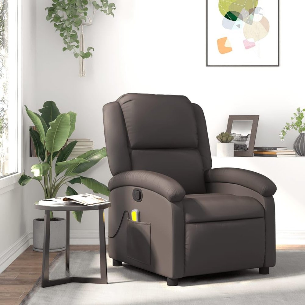 SKM Massage Recliner Chair Dark Brown Real Leather (Weight-41KG)