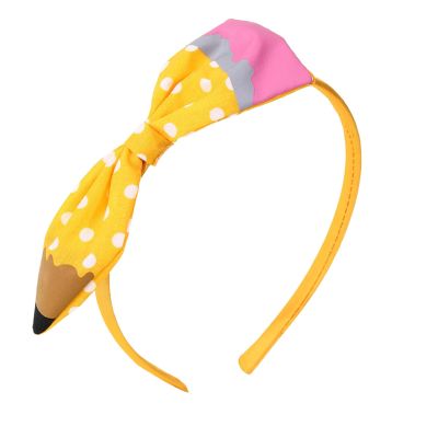 Xepeelo Pencil Bow Headbands Back to School Hairbands Yellow Pencil Headband Cute White Dots Hair Hoop First Day of School Hair Accessories for Girls Students