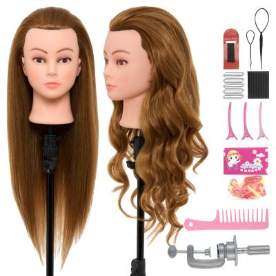 28Inch Mannequin Head with 80% Real Human Hair - Doll Head for Hair Styling Braiding Curling,Cosmetology Mannequin Head with hair with Table Clamp Hair Styling Set (Blonde)