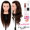28Inch Mannequin Head Human Hair 80% Real Hair - Mannequin Head Cosmetology with Hair Doll head for hair Styling Braiding Curling, with Table Clamp Styling Set (Dark Brown) view 1
