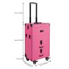 3 in 1 Professional Makeup Trolley Cart, Large Storage Rolling Makeup Case 4 Tray 2 Drawer, Lockable Cosmetic Train Case with Wheels, Salon Barber Case Traveling Cart for Hairstylist (Red) view 2
