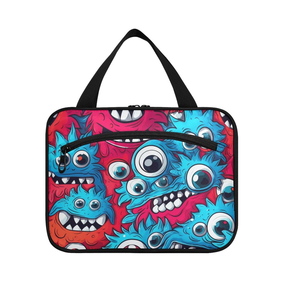 KUEJOP Toiletry Bag Cartoon Big Eyes Monster Hanging Makeup Organizer Water Resistant Cosmetic Bag