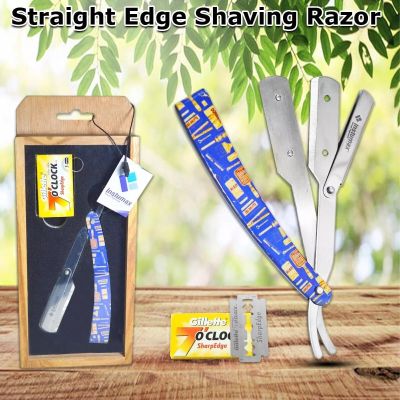 Professional Classic Straight Edge Barber Razor For Close Shaving - Salon Quality Men's Beard Cut Throat Finger Razor Shavette With 10 Shaving Blades By INSTUMAX