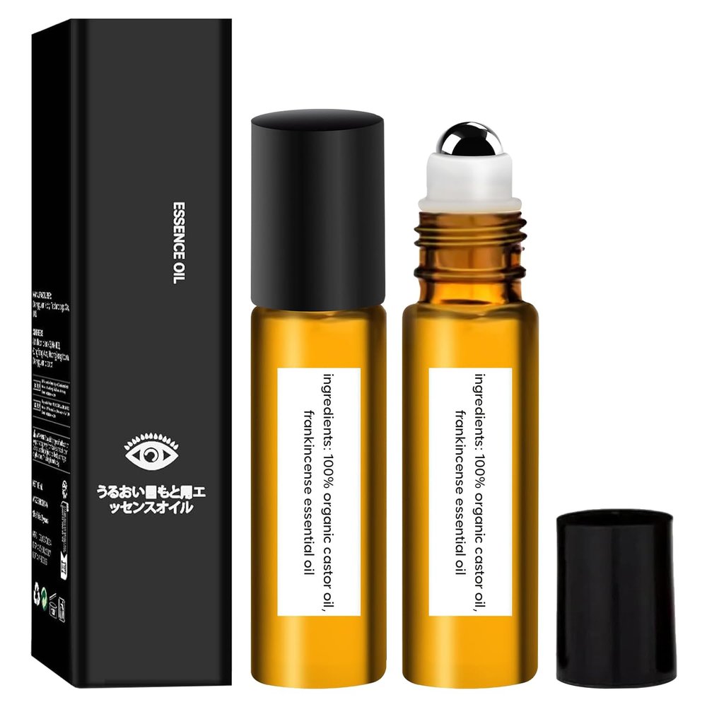 2 Pcs Eye Essence Oil Roller Ball Applicator, Castor Oil Roller, Castor Oil Frankincense Rollerball, Frankincense and Castor Oil Roller for Eyes, Bags Under Eyes