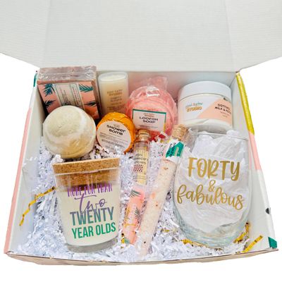 40th Birthday Large Spa Gift Box, Handmade Unique Birthday Basket, Forty and Fabulous Self Care Gift Set for Women, Best Friend Relaxation Gift Idea (Self Love)