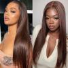 Imeya Brown Synthetic Lace Front Wig Dark Brown Straight Wig Glueless Long Brown Hair Wig Chocolate Brown Lace Front Wigs for Women Daily Party view 2