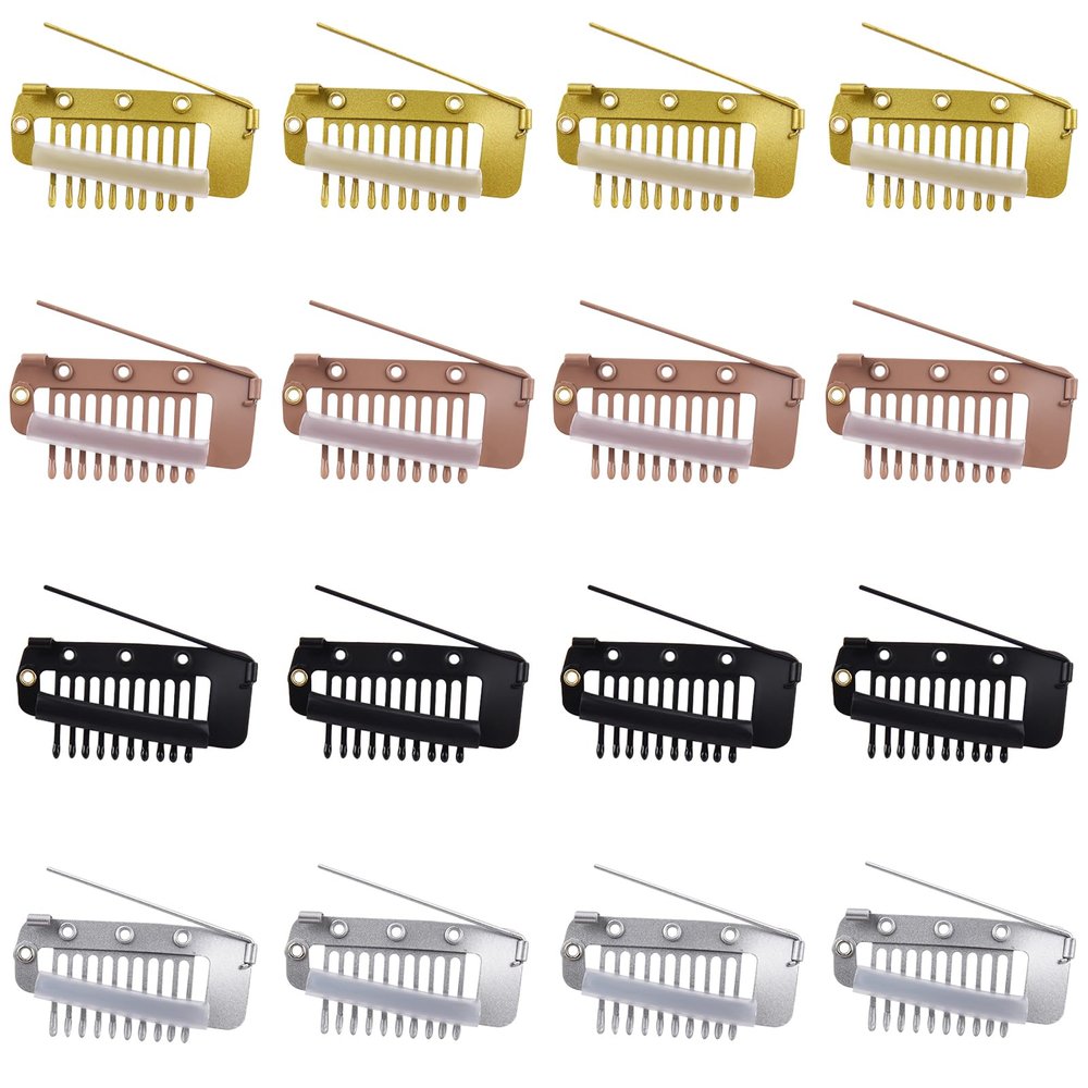 16pcs Wig Clip with Safety Pins, 10-Teeth Hair Extension Snap Clips in Invisible Strong Wig Combs to Secure Wig no Sew Chunni Grip Dupatta Setting Clips