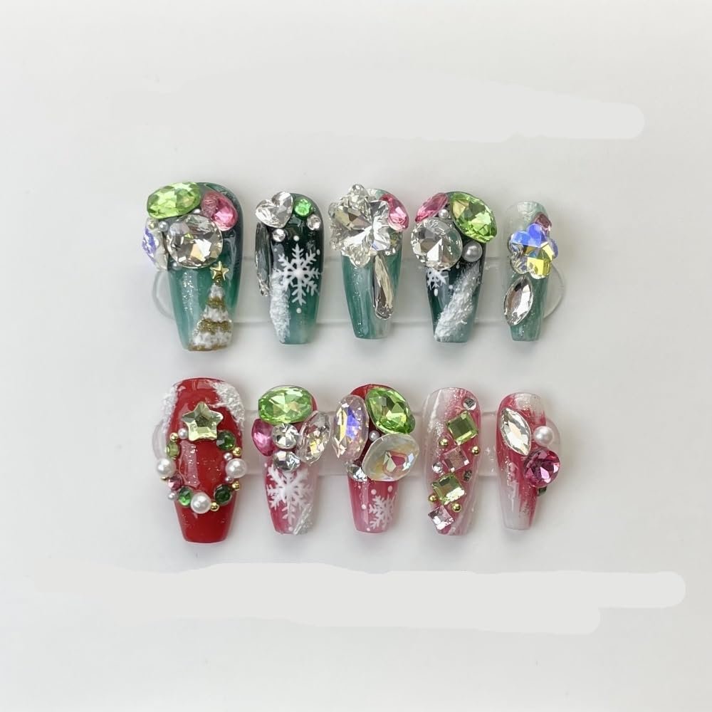 ZIIVIEVS Handmade Wearing Armor, Silver Glitter, Spicy Girl Manicure, European and American Long Pointed Nail Shape(Color:Duck,Size:XS)
