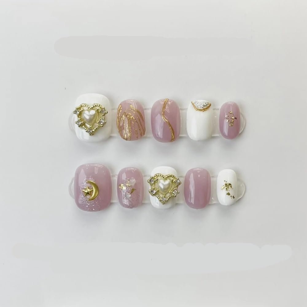 Handmade wearing armor, silver glitter, spicy girl manicure, European and American long pointed nail shape(Color:Moon,Size:L)