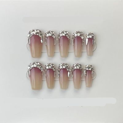 ZIIVIEVS Handmade wearing armor, silver glitter, spicy girl manicure, European and American long pointed nail shape(Color:Heavy,Size:XS)