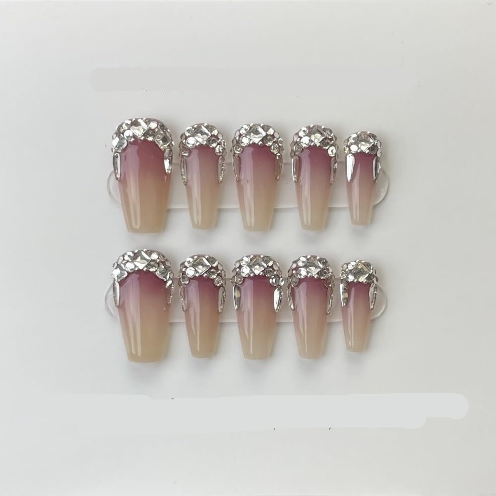 ZIIVIEVS Handmade wearing armor, silver glitter, spicy girl manicure, European and American long pointed nail shape(Color:Heavy,Size:XS)
