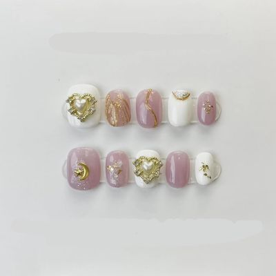 ZIIVIEVS Handmade Wearing Armor, Silver Glitter, Spicy Girl Manicure, European and American Long Pointed Nail Shape(Color:Moon,Size:S)
