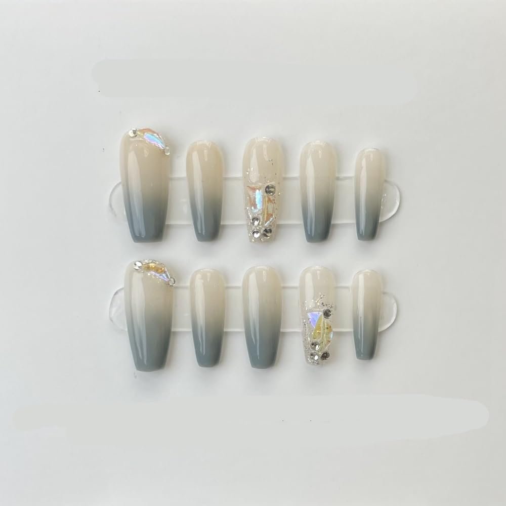 Handmade wearing armor, silver glitter, spicy girl manicure, European and American long pointed nail shape(Color:Blue,Size:L)