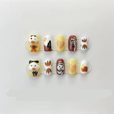 Handmade wearing armor, silver glitter, spicy girl manicure, European and American long pointed nail shape(Color:Cartoon,Size:M)