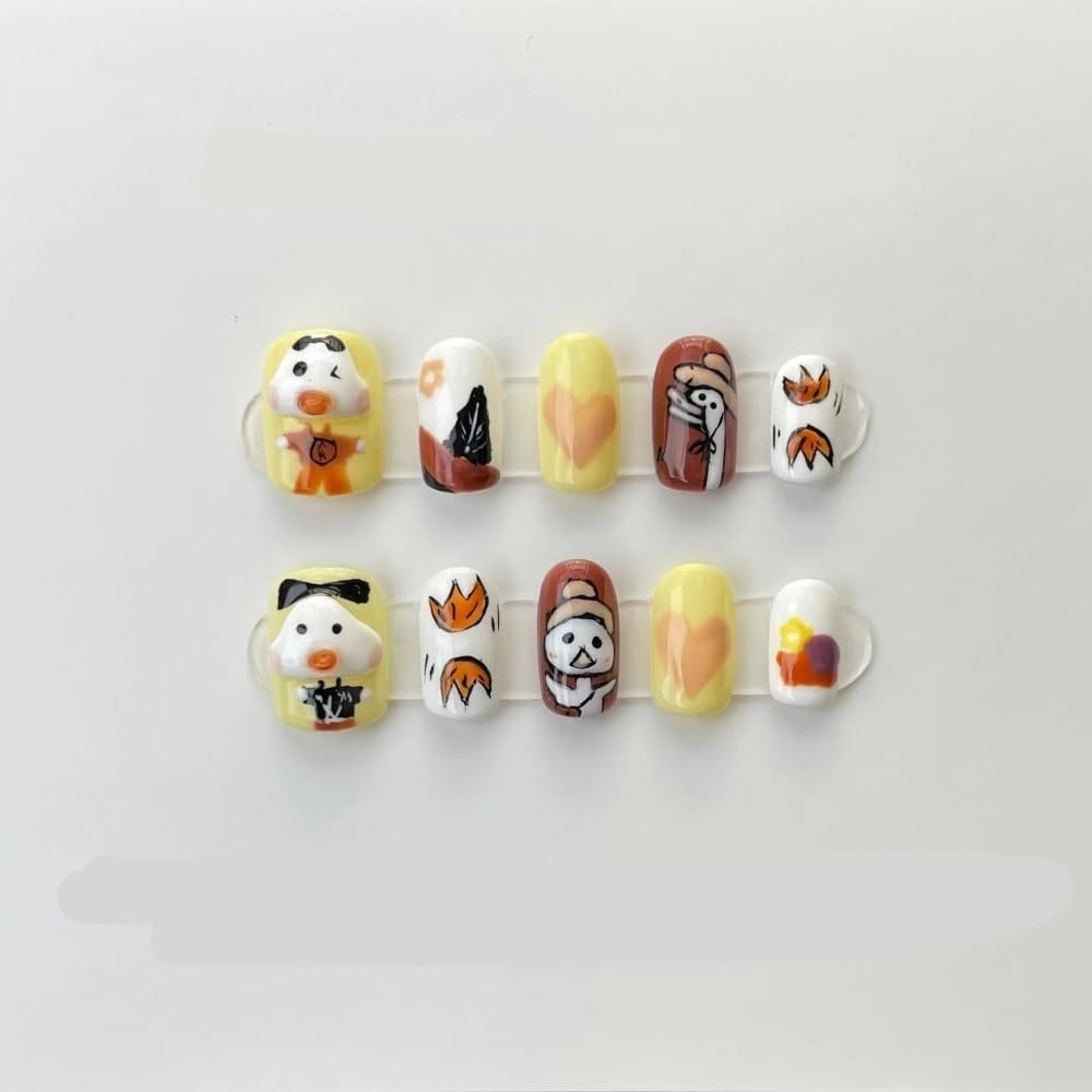 Handmade wearing armor, silver glitter, spicy girl manicure, European and American long pointed nail shape(Color:Cartoon,Size:M)