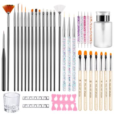 UNI-RHYTHM Nail Art Tools Kit, 8 kinds nail art brush Set with Hand Tools and Accessories for Manicure, including 36pcs in total