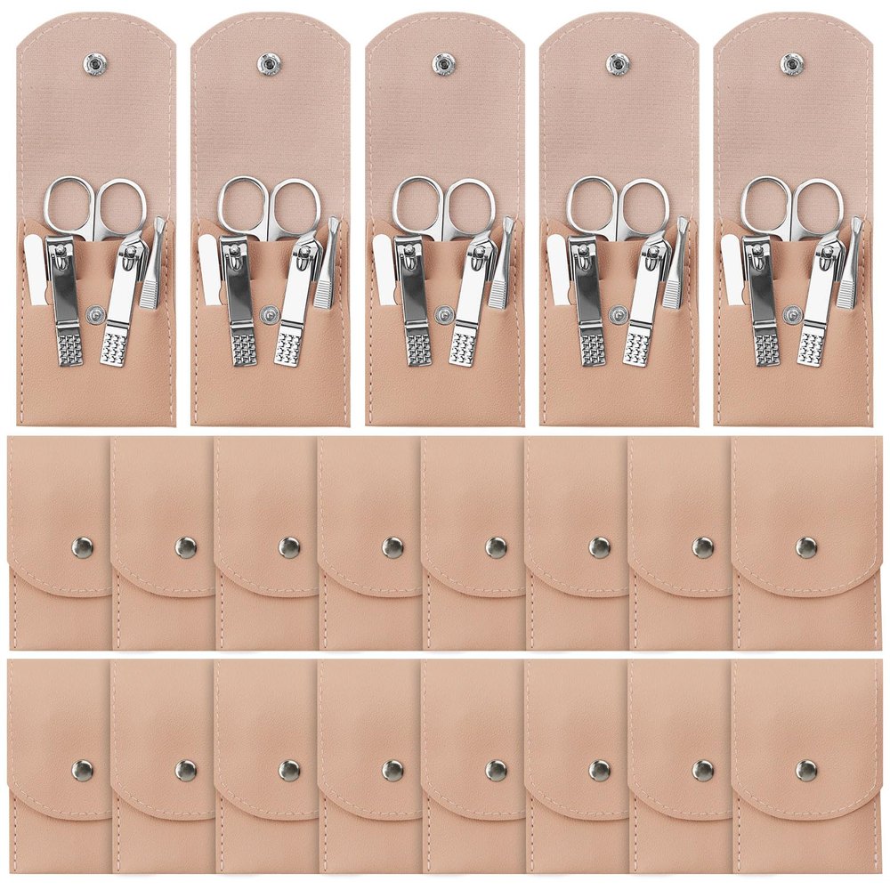 Manicure Set Bulk, Nail Clippers Kit Stainless Steel Fingernail Clippers Set, Sturdy Nail Tip Cutter Trimmers Professional Grooming Toenail Clippers Personal Pedicure Kits Gift Pink (24 Pack 7 in 1)