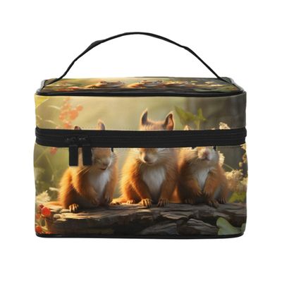 UOYO Forest Hamster Makeup Bag, Nature Leaves Cosmetic Case for Women Large Make Up Case Brush Organizer Storage Box Wide-open Toiletry Bag