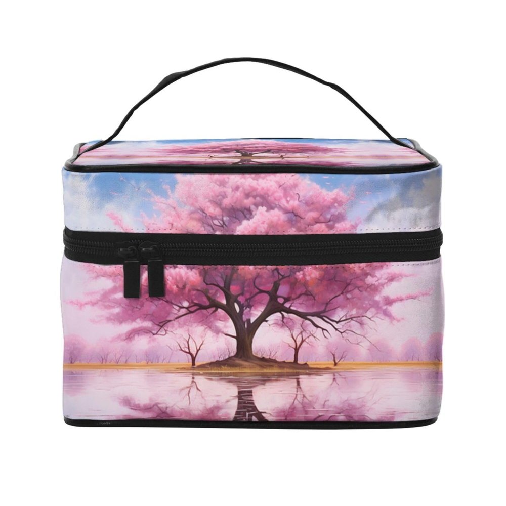 UOYO Cherry Tree Makeup Bag, Cherry Blossom Cosmetic Case for Women Large Make Up Case Brush Organizer Storage Box Wide-open Toiletry Bag