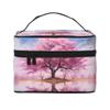 UOYO Cherry Tree Makeup Bag, Cherry Blossom Cosmetic Case for Women Large Make Up Case Brush Organizer Storage Box Wide-open Toiletry Bag view 1