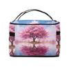 UOYO Cherry Tree Makeup Bag, Cherry Blossom Cosmetic Case for Women Large Make Up Case Brush Organizer Storage Box Wide-open Toiletry Bag view 3