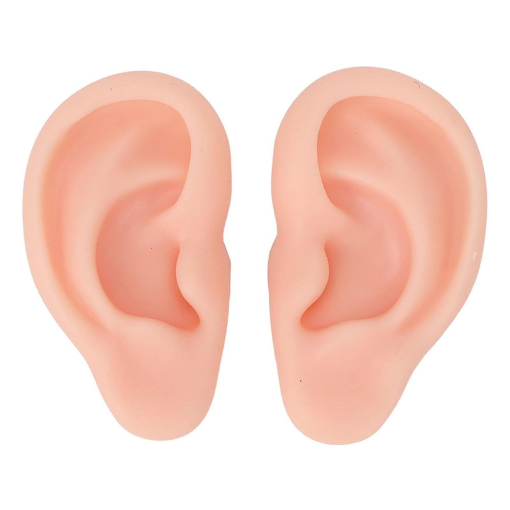 Silicone Ear Model, Soft Simulation Ear Body Realistic Artificial Reusable Part Kit for Earrings Jewelry Display Pierce Exercise Teaching Tool 1 Pair