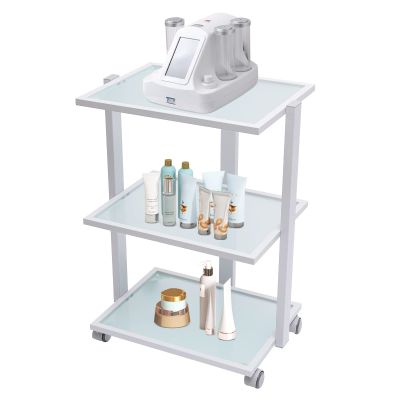 3 Tier Salon Trolley Cart, Rolling Cart, Glass Tray&Metal Frame Treatment Beauty Trolley, Rolling Service Spa Equipment Storage Holder Utility Tray with 4 Universal Wheels