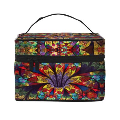 flower stained glass Print Makeup Bag Cute Cosmetic Bag Zipper Organizer Pouches For Travel Essentials