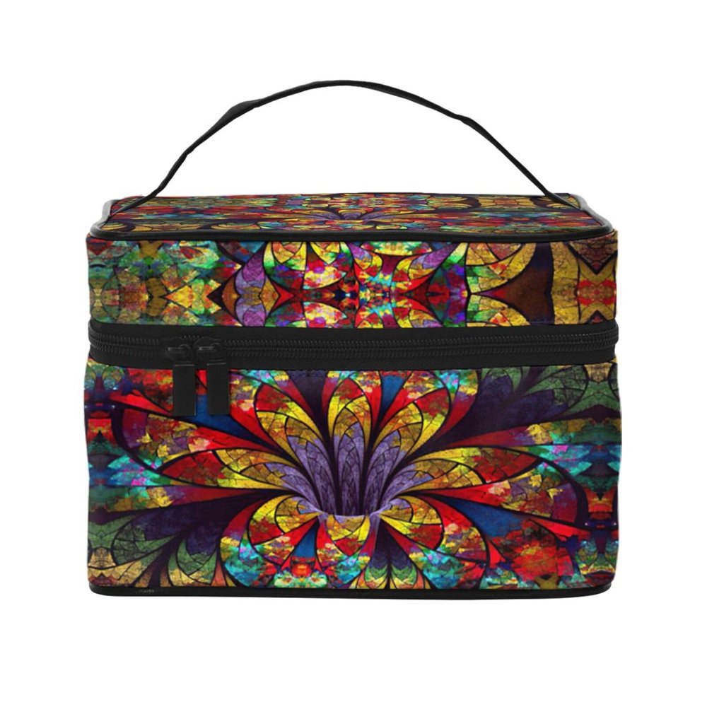 flower stained glass Print Makeup Bag Cute Cosmetic Bag Zipper Organizer Pouches For Travel Essentials