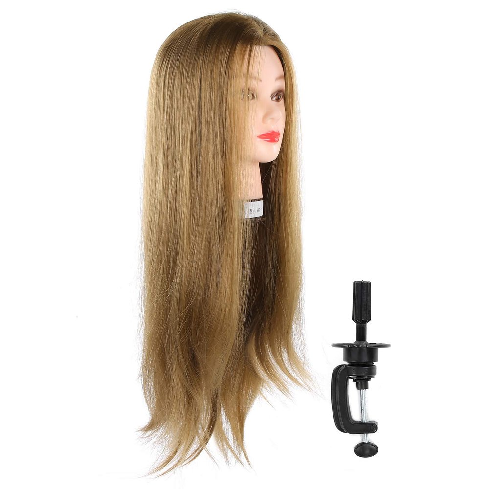 Traininghead 25.6in Female Human Hair Mannequin Head Hair,Styling Training Head Cosmetology Manikin Head Doll Head for Hairdresser with Clamp stand