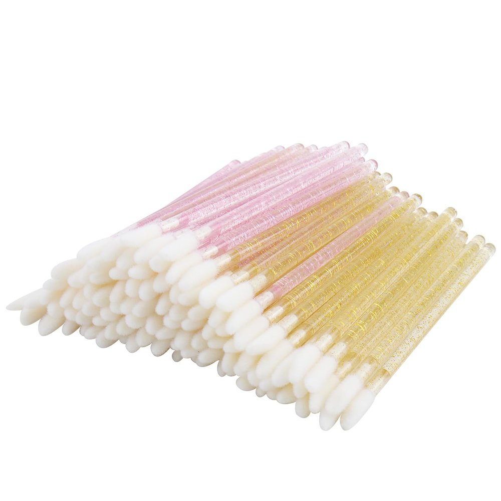 100 Pcs Disposable Lip Wands Applicator, Premium Lipstick Brush Stick,Eye Shadow Brush Applicator Tool for Women Girls (gold&pink)