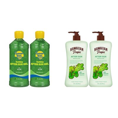 Banana Boat Soothing After Sun Gel with Aloe Twin Pack 16oz each & Hawaiian Tropic Lime Coolada After Sun Lotion Twin Pack 16oz each
