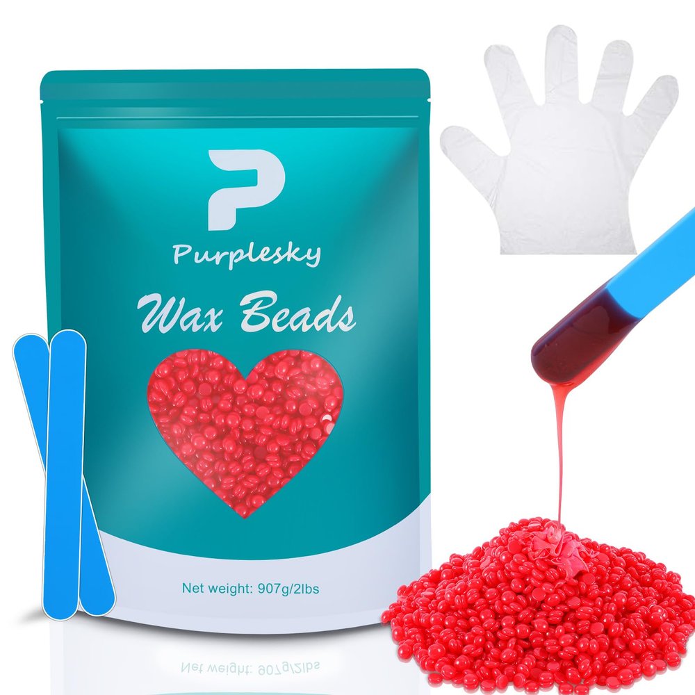 Coarse Wax Beads, 2 Lbs Hard Wax Beads for Hair Removal, Bikini Waxing Beads for Senstitive Skin, Brazilian, Leg, Face, Armpit, Home Waxing Bulk with Silicone Wax Stick (Strawberry)