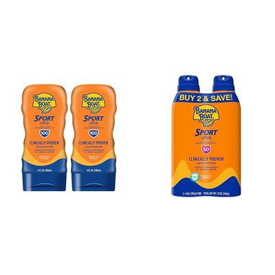 Banana Boat Sport Ultra SPF 100 Sunscreen Lotion Twin Pack with SPF 50 Sunscreen Spray Twin Pack