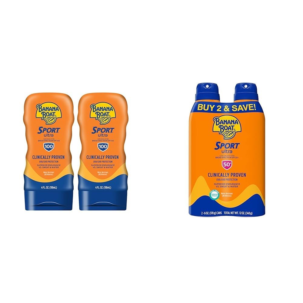 Banana Boat Sport Ultra SPF 100 Sunscreen Lotion Twin Pack with SPF 50 Sunscreen Spray Twin Pack