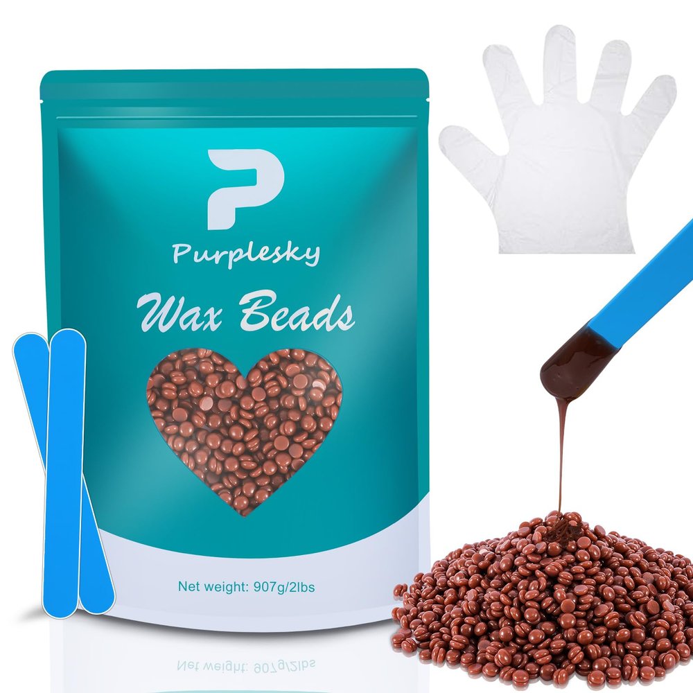 Coarse Wax Beads, 2 Lbs Hard Beads for Hair Removal, Bikini Waxing Beads for Brazilian, Leg, Face, Armpit, Home Waxing Facial Beans, Hard Beads Bulk Kit with Silicone Stick (Coffee)