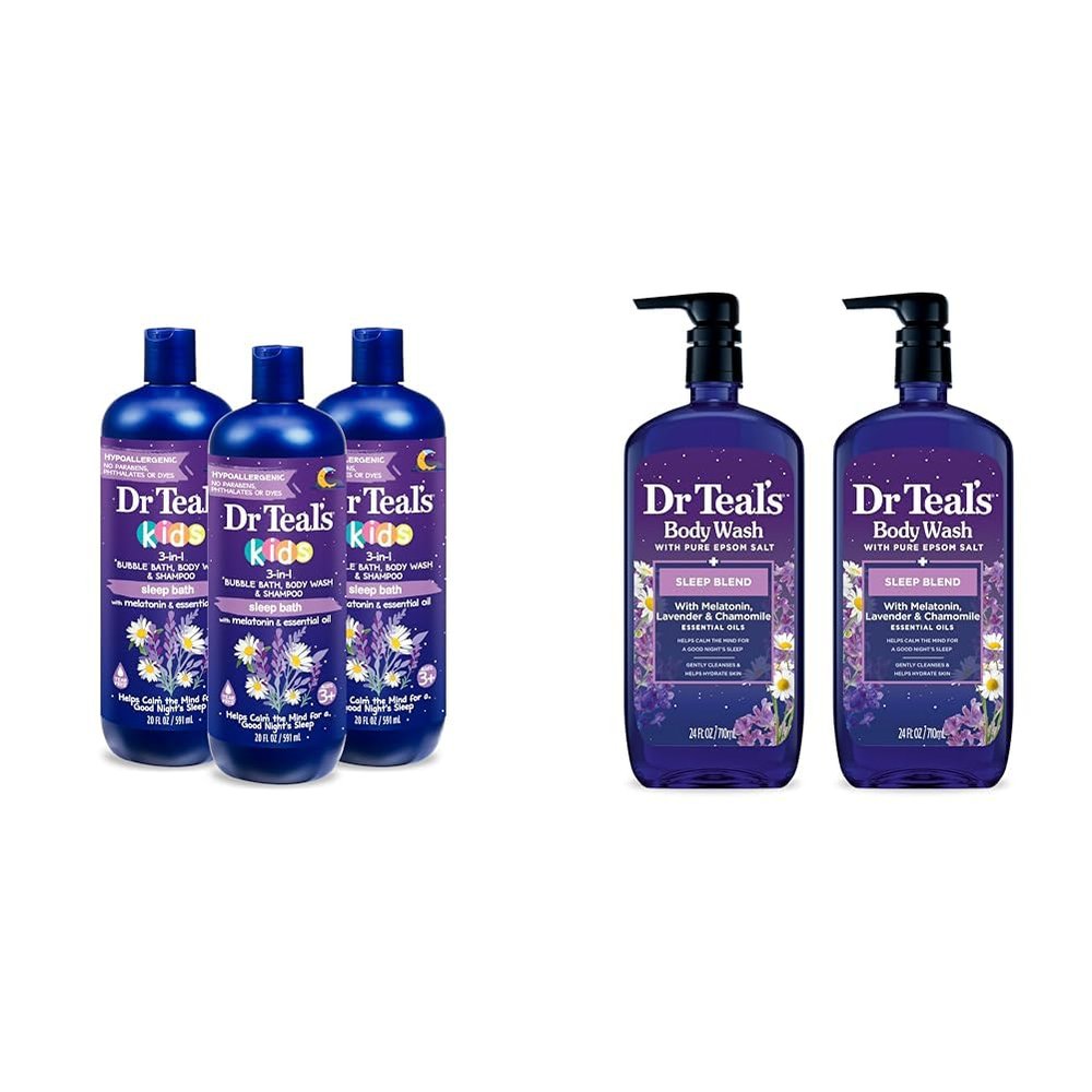 Dr Teal's Kids Sleep Bath & Body Wash Bundle with Melatonin & Essential Oils (3-Pack 20 fl oz & 2-Pack 24 fl oz)